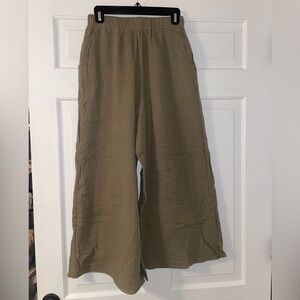 Linen Green Wide-Leg Pants